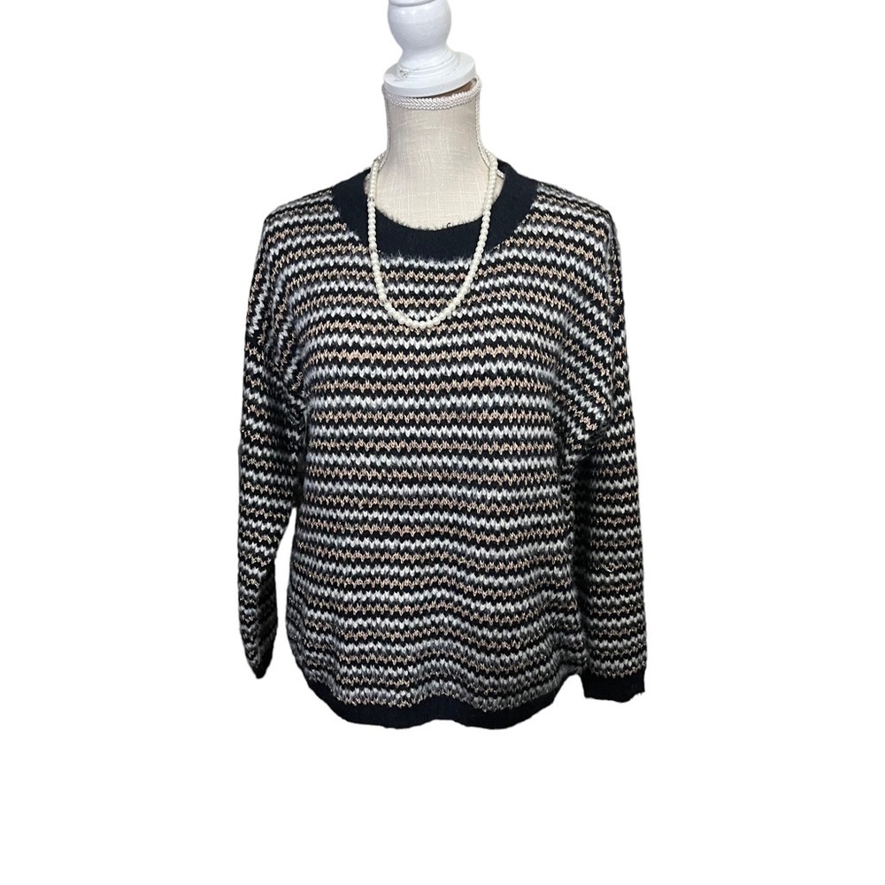 Molly Bracken Women Black White & Gold Metallic Knit Sweater Sz Sm/Med Pullover